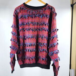 Paula Sweet Muslin Mink Plaid shirt fringe top cotton M